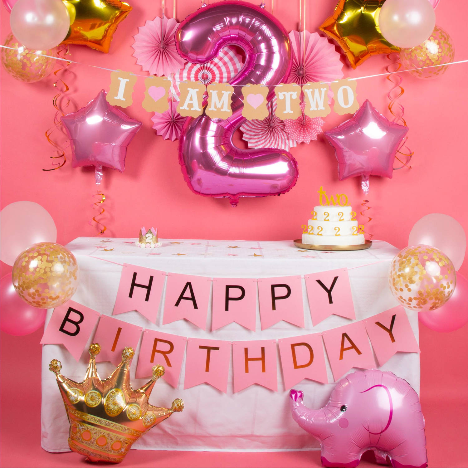 weerstand bieden Interesseren Canada Fissaly® Kind 2 Jaar Verjaardag Versiering Meisje XXL – Happy Birthday  Decoratie Incl. Ballonnen – Roze | Blokker