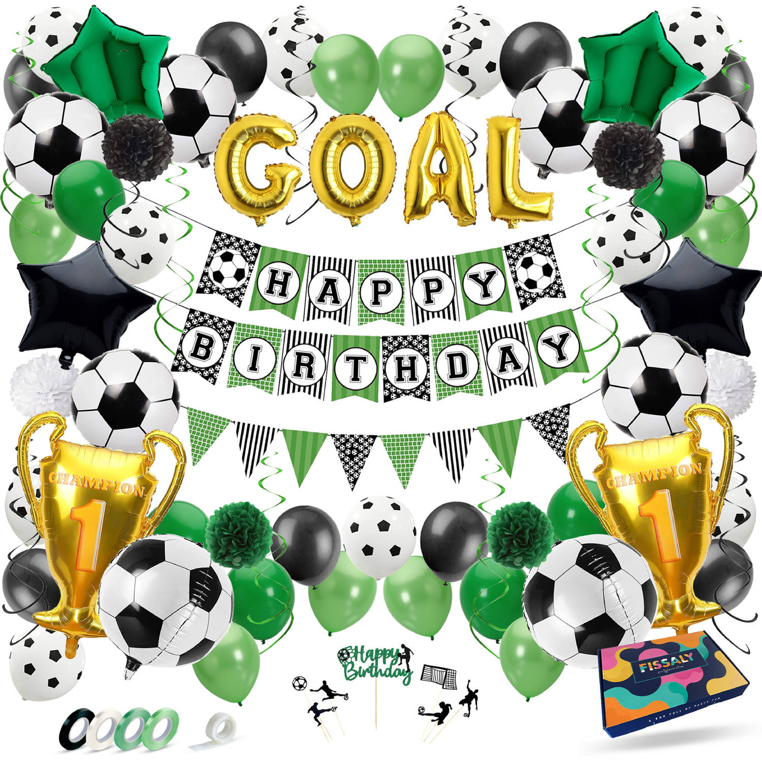 Fissaly® Voetbal Decoratie Versiering - Jongens & Meisjes Kinderfeestje Verjaardag - Feest Pakket incl. Ballonnen