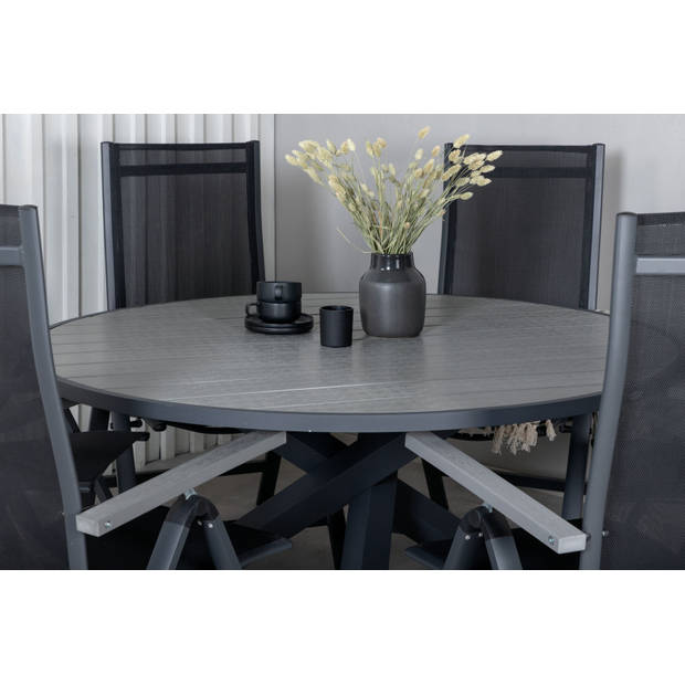 Parma tuinmeubelset tafel Ø140cm en 6 stoel Albany zwart, grijs.