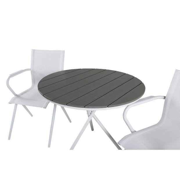 Parma tuinmeubelset tafel Ø90cm en 2 stoel Alina wit, grijs, crèmekleur.
