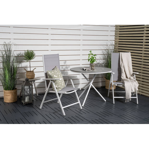 Parma tuinmeubelset tafel Ø90cm en 2 stoel Break wit, grijs, crèmekleur.