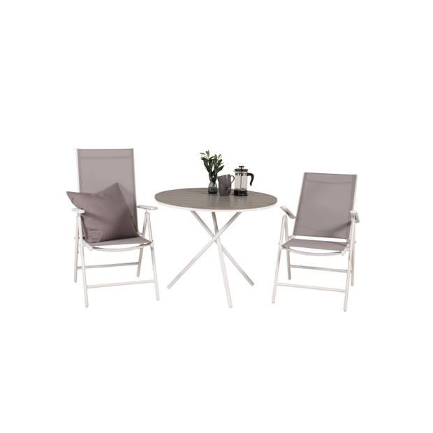 Parma tuinmeubelset tafel Ø90cm en 2 stoel Break wit, grijs, crèmekleur.