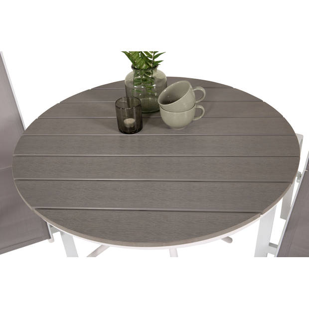 Parma tuinmeubelset tafel Ø90cm en 2 stoel Copacabana wit, grijs, crèmekleur.