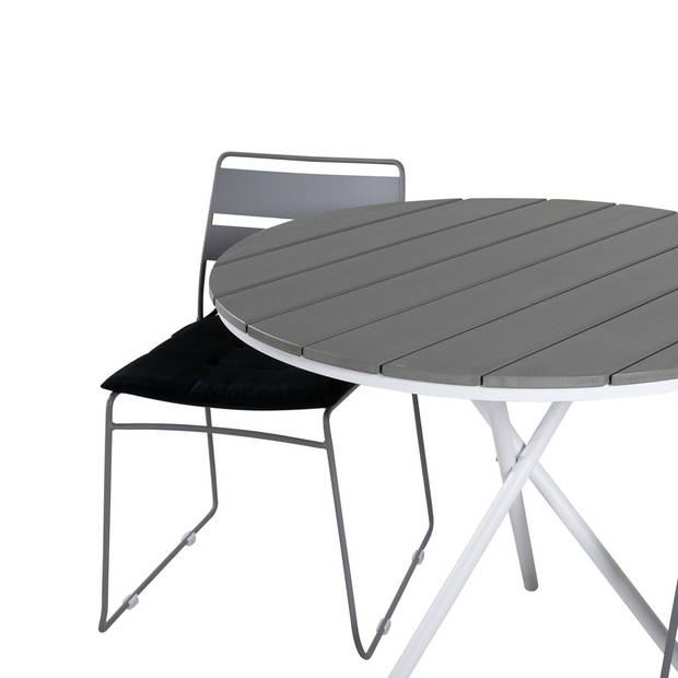 Parma tuinmeubelset tafel Ø90cm en 2 stoel Lina grijs, gebroken wit.
