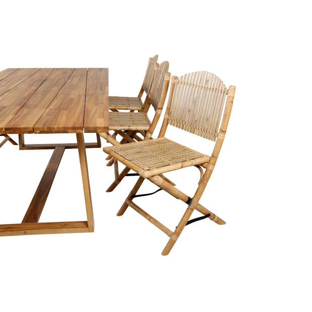 Plankton tuinmeubelset tafel 100x220cm en 6 stoel Cane lichtgrijs, naturel.