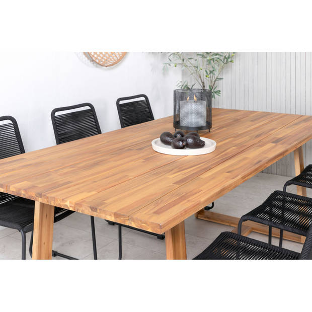 Plankton tuinmeubelset tafel 100x220cm en 6 stoel stapelS Lindos zwart, naturel.