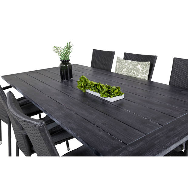 Rives tuinmeubelset tafel 100x200cm en 6 stoel Anna zwart.