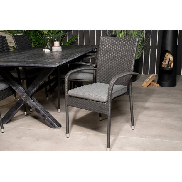Rives tuinmeubelset tafel 100x200cm en 6 stoel Anna zwart.