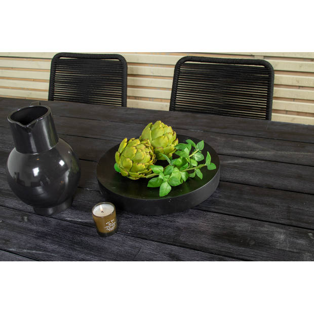 Rives tuinmeubelset tafel 100x200cm en 6 stoel armleuningS Lindos zwart.