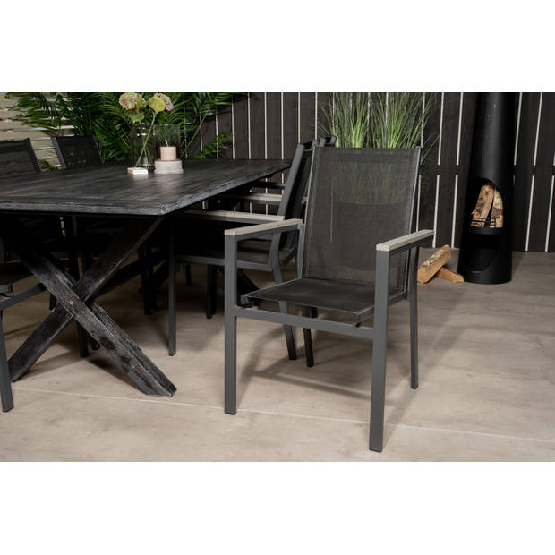 Rives tuinmeubelset tafel 100x200cm en 6 stoel Parma zwart.