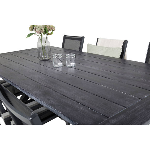 Rives tuinmeubelset tafel 100x200cm en 6 stoel Parma zwart.