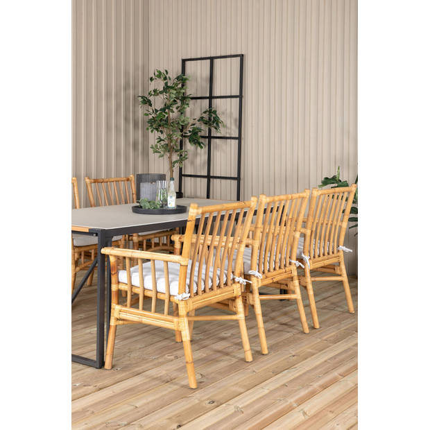 Texas tuinmeubelset tafel 100x200cm en 6 stoel Cane grijs, naturel, zwart.