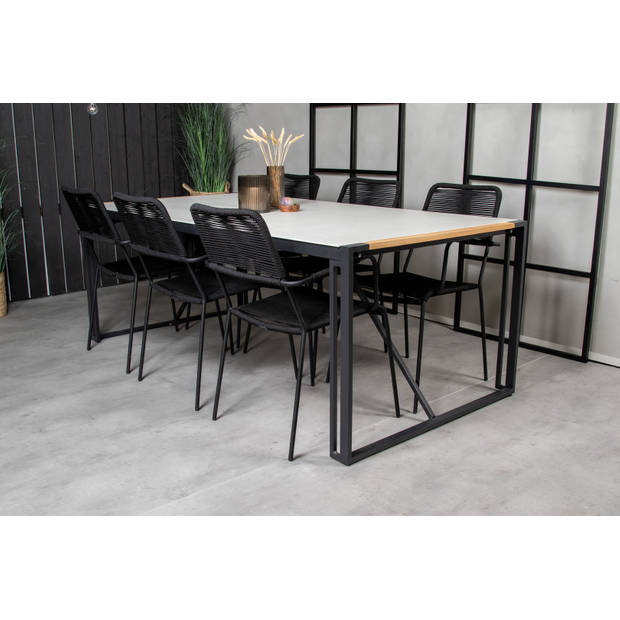 Texas tuinmeubelset tafel 100x200cm en 6 stoel armleuningS Lindos zwart, naturel, grijs.