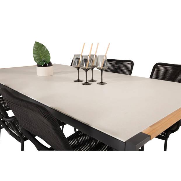 Texas tuinmeubelset tafel 100x200cm en 6 stoel armleuningS Lindos zwart, naturel, grijs.