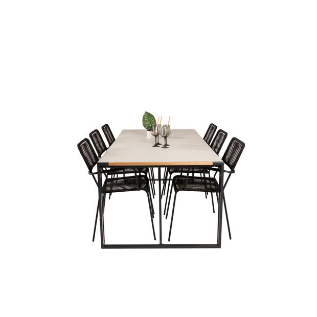 Texas tuinmeubelset tafel 100x200cm en 6 stoel armleuningS Lindos zwart, naturel, grijs.