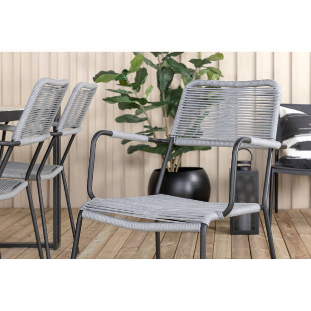Texas tuinmeubelset tafel 100x200cm en 6 stoel armleuningG Lindos zwart, naturel, grijs.