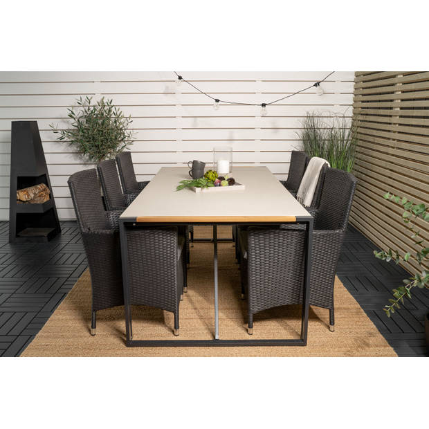 Texas tuinmeubelset tafel 100x200cm en 6 stoel Malin zwart, naturel, grijs.