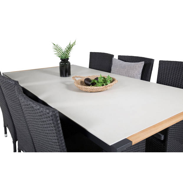 Texas tuinmeubelset tafel 100x200cm en 6 stoel Malin zwart, naturel, grijs.