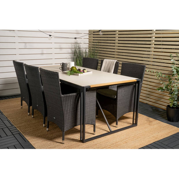 Texas tuinmeubelset tafel 100x200cm en 6 stoel Malin zwart, naturel, grijs.