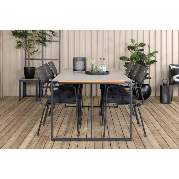 Texas tuinmeubelset tafel 100x200cm en 6 stoel Nicke groen, zwart, grijs, naturel.