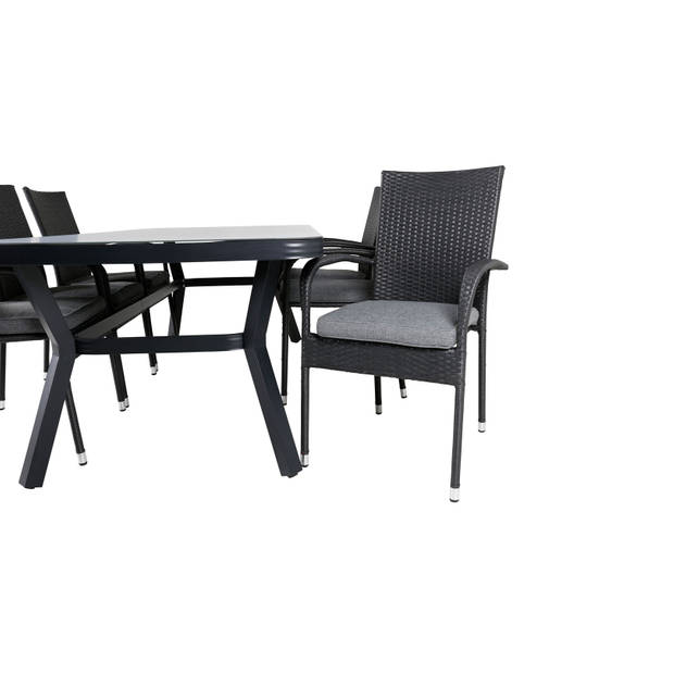 Virya tuinmeubelset tafel 100x200cm en 6 stoel Anna zwart, grijs.