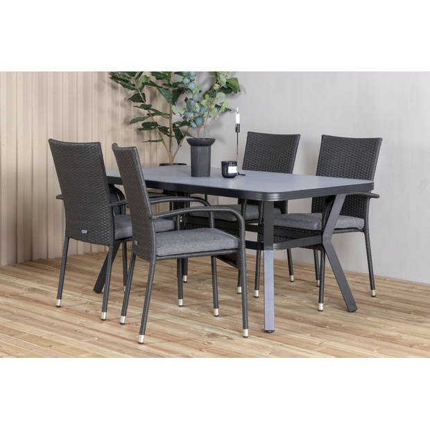 Virya tuinmeubelset tafel 90x160cm en 4 stoel Anna zwart, grijs.