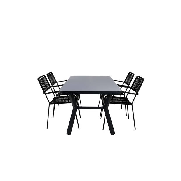 Virya tuinmeubelset tafel 90x160cm en 4 stoel armleuningS Lindos zwart, grijs.