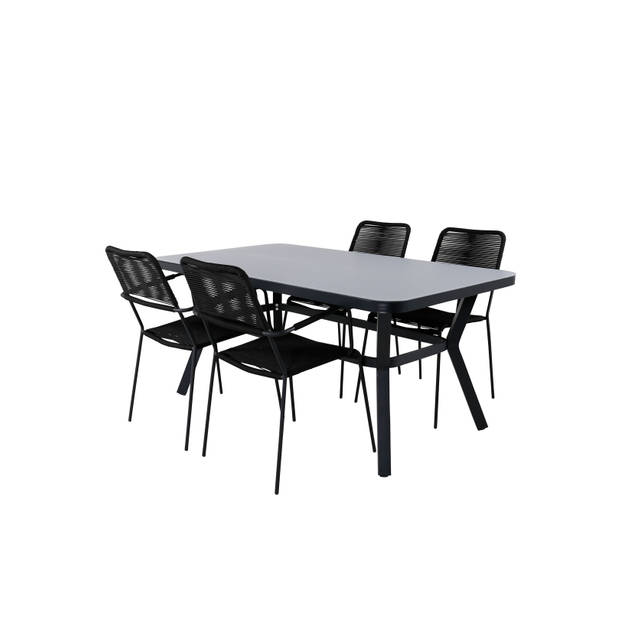 Virya tuinmeubelset tafel 90x160cm en 4 stoel armleuningS Lindos zwart, grijs.