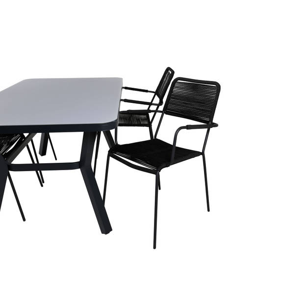 Virya tuinmeubelset tafel 90x160cm en 4 stoel armleuningS Lindos zwart, grijs.