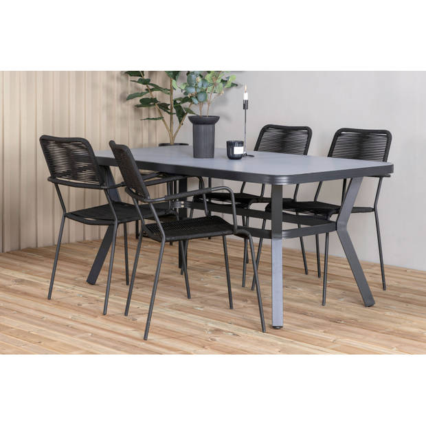 Virya tuinmeubelset tafel 90x160cm en 4 stoel armleuningS Lindos zwart, grijs.