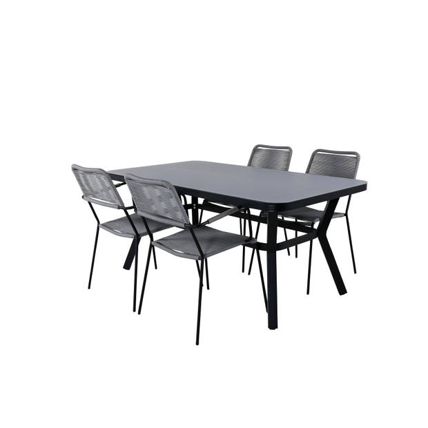 Virya tuinmeubelset tafel 90x160cm en 4 stoel armleuningG Lindos zwart, grijs.