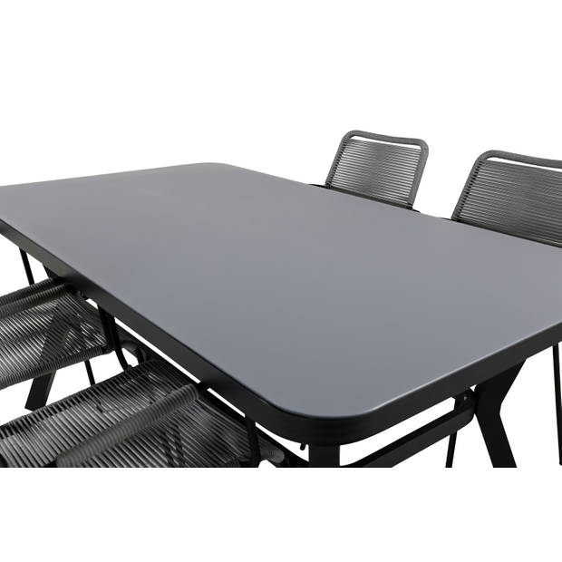 Virya tuinmeubelset tafel 90x160cm en 4 stoel armleuningG Lindos zwart, grijs.