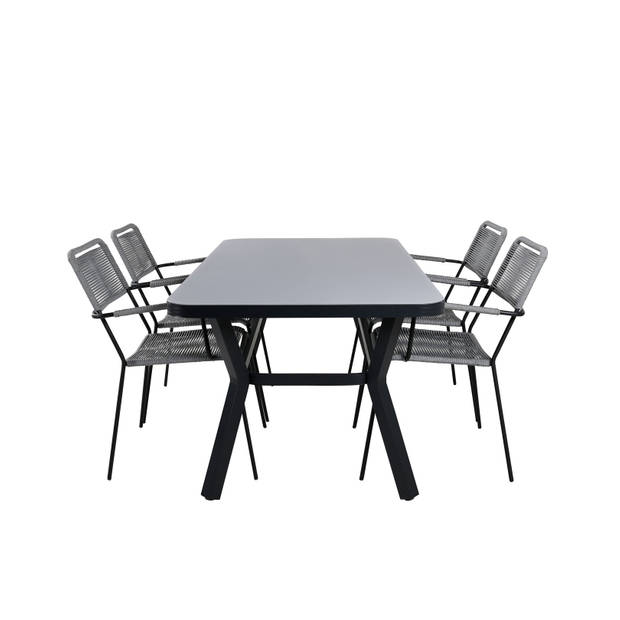 Virya tuinmeubelset tafel 90x160cm en 4 stoel armleuningG Lindos zwart, grijs.