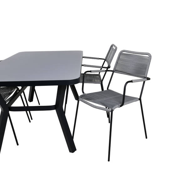 Virya tuinmeubelset tafel 90x160cm en 4 stoel armleuningG Lindos zwart, grijs.