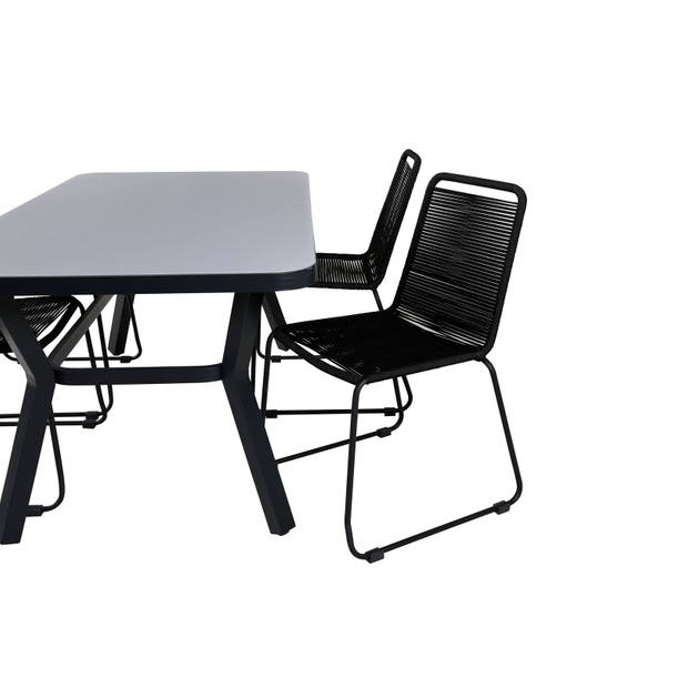 Virya tuinmeubelset tafel 90x160cm en 4 stoel stapel Lindos zwart, grijs.