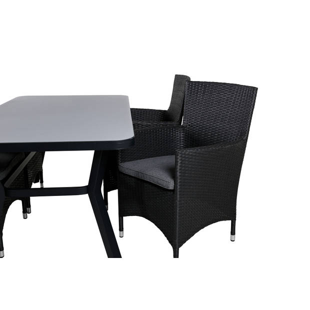Virya tuinmeubelset tafel 90x160cm en 4 stoel Malin zwart, grijs.