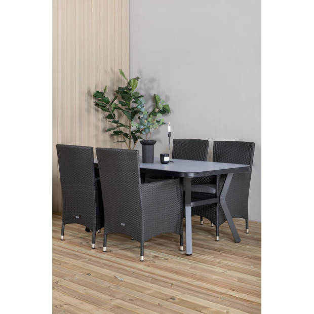 Virya tuinmeubelset tafel 90x160cm en 4 stoel Malin zwart, grijs.