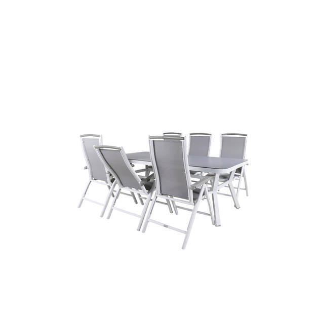 Virya tuinmeubelset tafel 100x200cm en 6 stoel 5posG Albany wit, grijs.