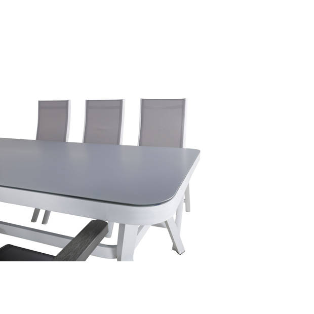 Virya tuinmeubelset tafel 100x200cm en 6 stoel L5pos Albany wit, grijs.
