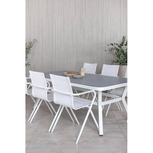 Virya tuinmeubelset tafel 100x200cm en 6 stoel Alina wit, grijs.