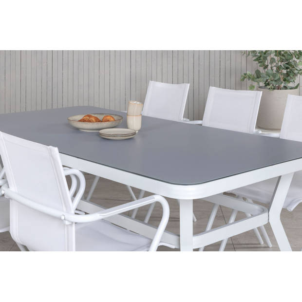 Virya tuinmeubelset tafel 100x200cm en 6 stoel Alina wit, grijs.