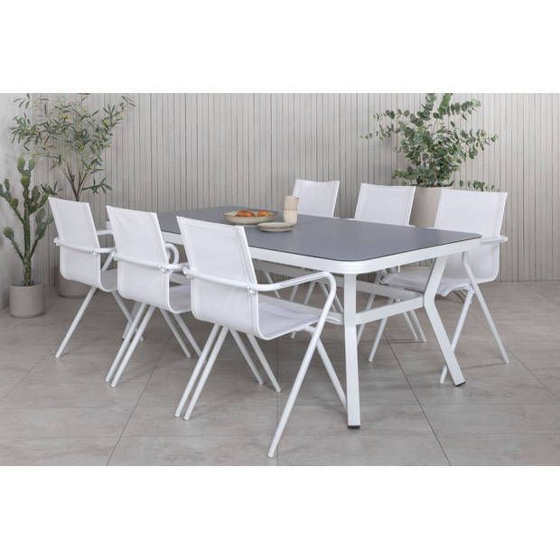 Virya tuinmeubelset tafel 100x200cm en 6 stoel Alina wit, grijs.