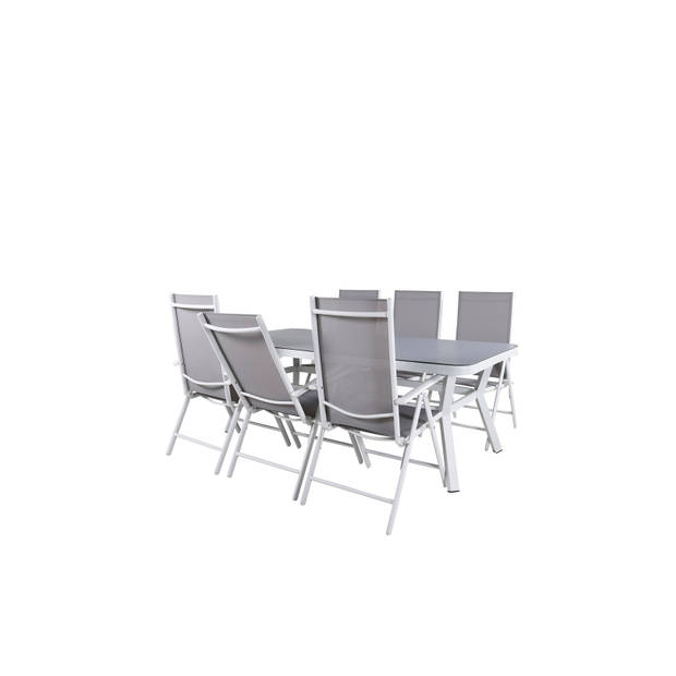 Virya tuinmeubelset tafel 100x200cm en 6 stoel Break wit, grijs.