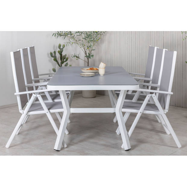 Virya tuinmeubelset tafel 100x200cm en 6 stoel Break wit, grijs.