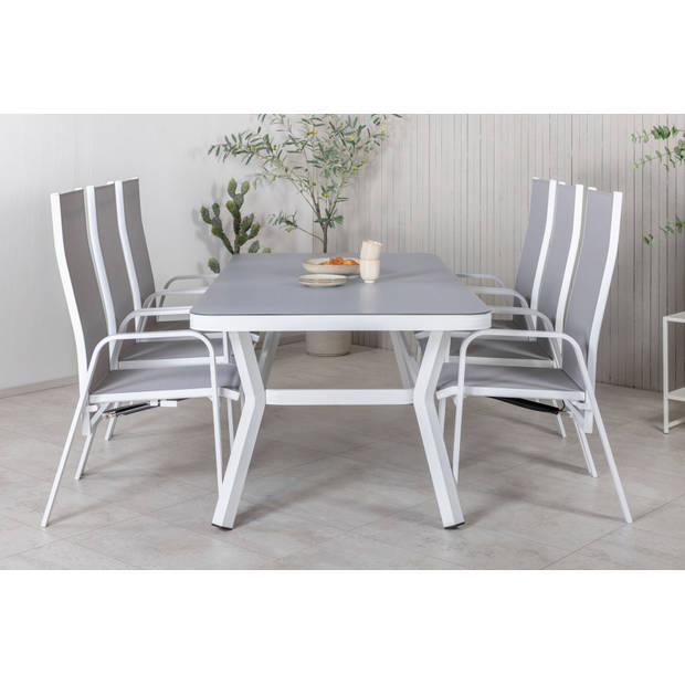 Virya tuinmeubelset tafel 100x200cm en 6 stoel Copacabana wit, grijs.