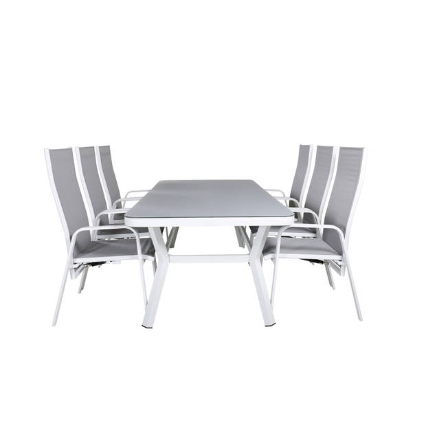 Virya tuinmeubelset tafel 100x200cm en 6 stoel Copacabana wit, grijs.