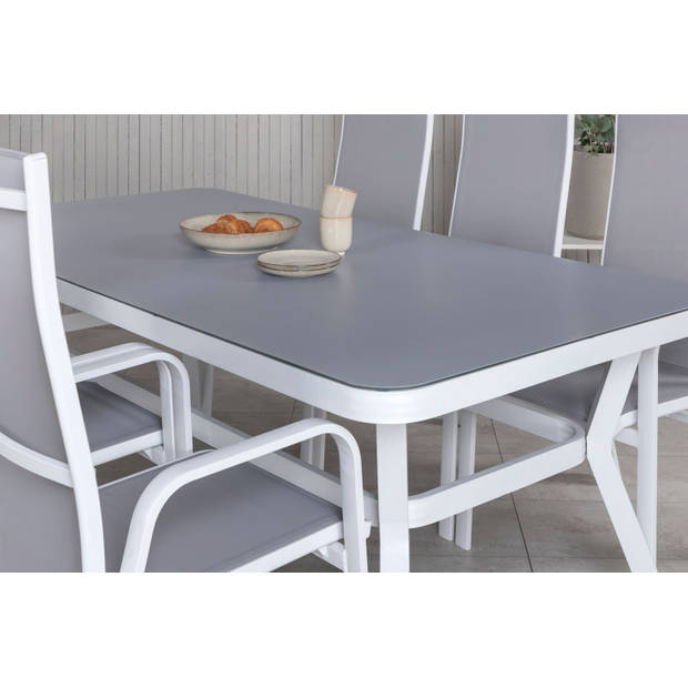 Virya tuinmeubelset tafel 100x200cm en 6 stoel Copacabana wit, grijs.