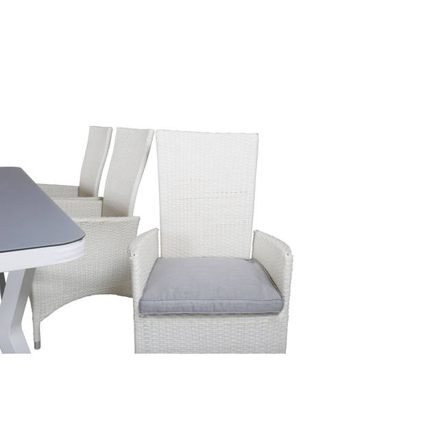 Virya tuinmeubelset tafel 100x200cm en 6 stoel Padova wit, grijs.