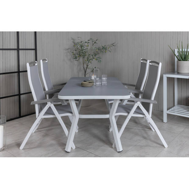 Virya tuinmeubelset tafel 90x160cm en 4 stoel 5posG Albany wit, grijs.