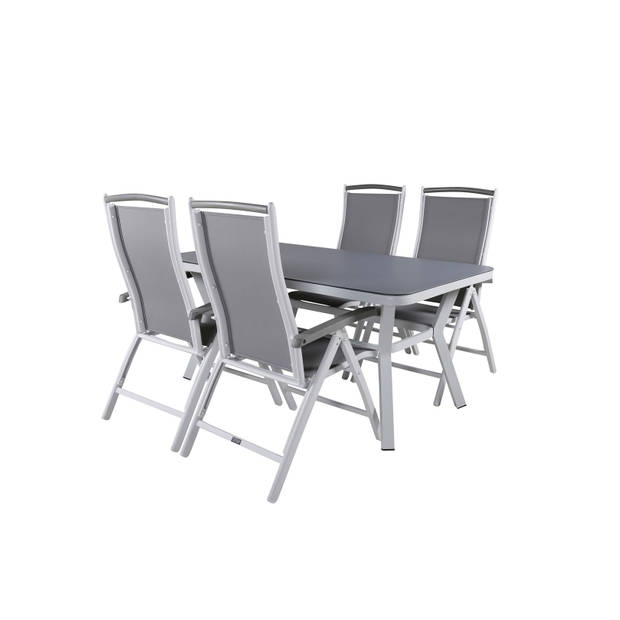 Virya tuinmeubelset tafel 90x160cm en 4 stoel 5posG Albany wit, grijs.
